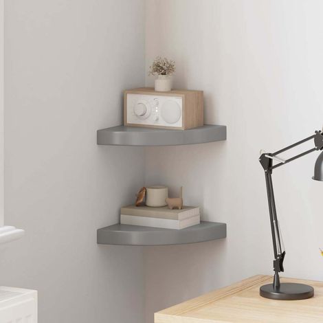 Étagères d'angle flottantes 2 pcs-Étagère murale-Étagère Suspendue gris brillant 25x25x3,8cm MDF 597940 (1/5)