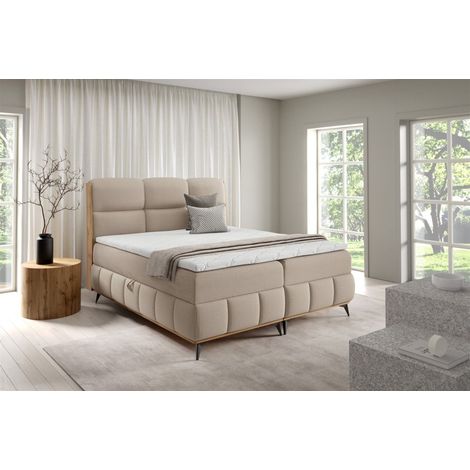 Boxspringbett Schlafzimmerbett CHARLIE PREMIUM 140x200cm Stoff Fibi Beige