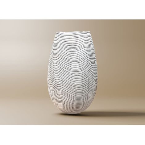 Deco In Paris – Vase en polyrésine blanc 30 cm – Relief texturé VAGUE – Élégant pour décoration intérieure – Idéal pour bouquets