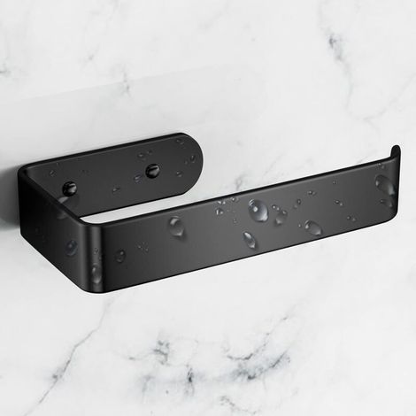 15.5 cm wall-mounted toilet paper holder in black and matt aluminium, drilled holes with fixing screws, bathroom dispenser