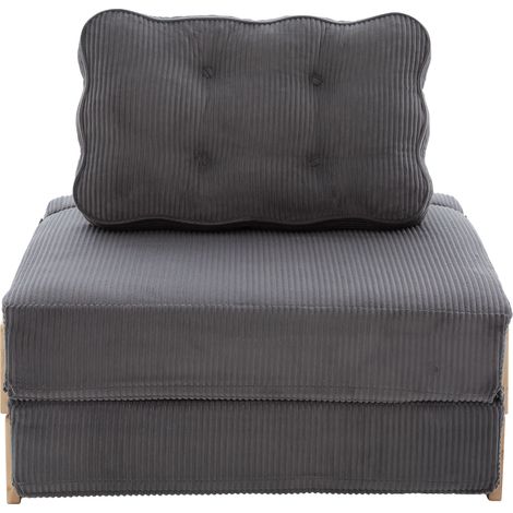 Sofá cama compacto de 1 plaza de pana gris oscuro con patas de madera (1/5)