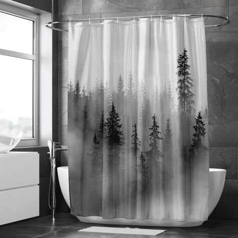 Rideau de douche motif encre floral naturel, polyester salle de bain, 90x180 cm