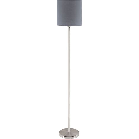 EGLO Stehlampe Pasteri, 1 flammige Textil Stehleuchte, Standleuchte aus Stahl und Stoff, Farbe: Nickel matt, grau, Fassung: E27, inkl. Fußschalter (1/5)