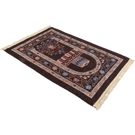Tapis de Prière Musulman Éthnique, Tapis de Sol Islamique pour Hommes Femmes, Cadeau Ramadan, Couleur Brun Foncé, Style Moderne (1/5)