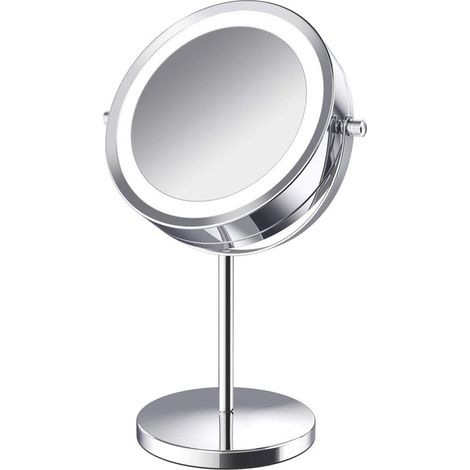 360° Rotating Lighted Magnifying Cosmetic Mirror, 10x Magnifying Cosmetic Mirror, Lighted Cosmetic Mirror, Double-Sided Rotating Standing Mirror with Stand (Rechargeable Version) (1/5)