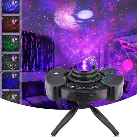 Projecteur veilleuse LED 4 en 1 avec trépied réglable, projecteur veilleuse galaxie étoilée colorée pour chambre d'adultes et d'enfants, haut-parleurs stéréo doubles intégrés (1/5)