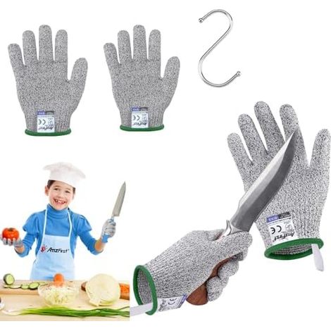 4 Paar Level 5 Schnittschutzhandschuhe kinder 10 jahre, schnitzhandschuhe für kinder 11 jahre, lebensmittelecht, schnitthandschuhe küche 12 jahre, (Geeignet für 10-13 Jährige), Größe 6/XS (1/5)