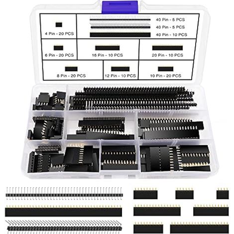 130 Pièces 2.54mm PCB Carte Broche Connecteur Socket Connecteur Bande Kit, Mâle et Femelle Pin Header Socket Connecteur Bande, pour Arduino Empilable Shield (4/6/8/10/12/16/20/40 Pin)