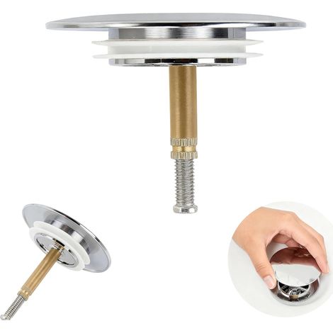 Bouchon de baignoire pop-up universel de 72 mm – Bouchon d'évacuation clic-clac réglable plaqué chrome pour baignoire et lavabo, bouchon d'évacuation de salle de bain standard UK avec système (1/5)
