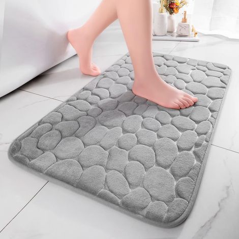 Memory Foam Bath Mat - Absorbent Shower Mat - Decorative Bath Mat - Non-Slip Mat for Bathroom and Living Room - 40 x 60 cm - Light Grey (1/5)