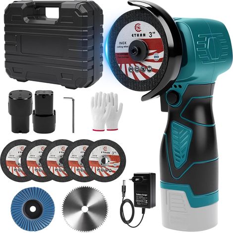 Meuleuse d'angle sans fil, 16,8 V, 75 mm, avec 2 batteries, mini batterie Flex de 7,6 cm, 22 000 tr/min, disques de 75 mm, pour couper, polir et poncer (1/5)