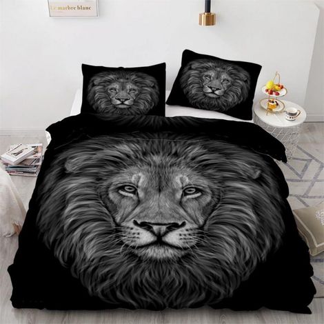 Bettwäsche-Set 3-teilig 155x220cm mit 2 Kissenbezügen 80x80cm, Mikrofaser, Löwenmotiv