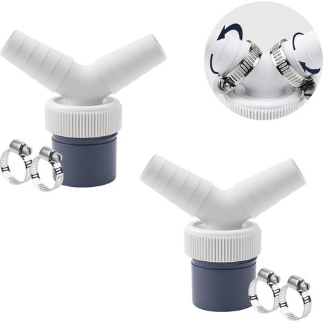 Lot de 2 adaptateurs de vidange pour machine à laver - Double raccord - Tuyau de 40 mm de diamètre et entrée de 18-23 mm de diamètre - Avec 2 colliers de serrage - Pour machine à laver et (1/5)