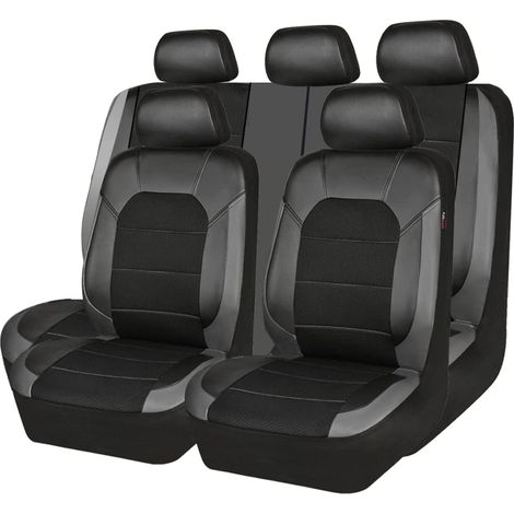 Ensemble housses de siège auto, cuir style sport, polyester respirant, universel voiture SUV camion, noir et gris (1/5)