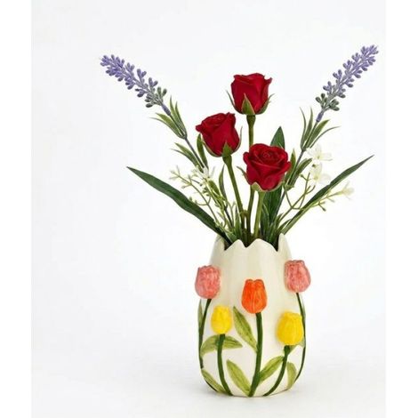 Vase en porcelaine - - Décor Tulipes - Multicolore - 13x9x10 cm - Intérieur (1/3)