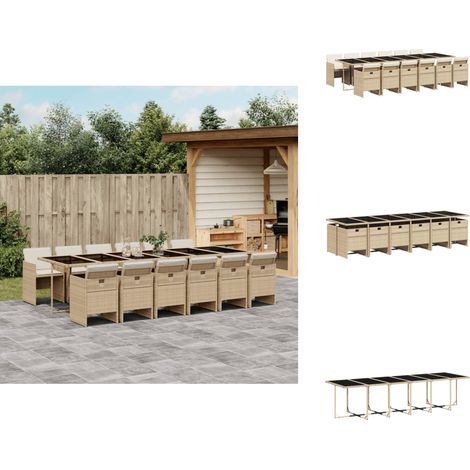 13-tlg. Garten-Essgruppe mit Kissen Beige Poly Rattan - Gartentisch - Gartenmöbelset - Esstisch - Outdoor Möbel - Terrassenmöbel (1/5)