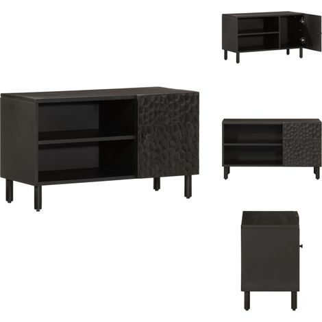Meuble TV noir 80x31x46 cm bois massif de manguier - Meubles Tv - Meuble Tv - Support Tv - Unité Tv - Meuble Salle Séjour (1/5)