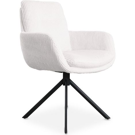 Chaise design avec accoudoirs en velours côtelé blanc écru LOLA (1/5)