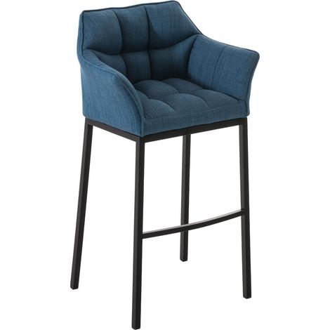 Taburete de Bar Damaso Tela con Base de Cuatro Patas Azul Negro (1/5)