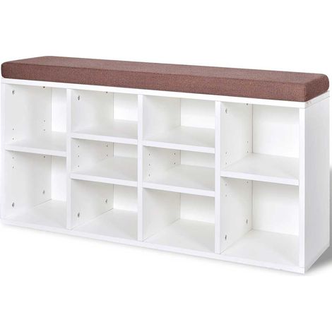 Shoe Storage Bench 10 Compartments White (1/5)