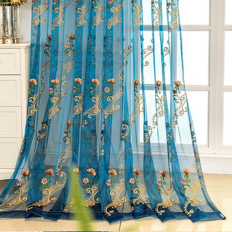 Rideaux brodés American idyllique fleur salon chambre balcon salle à manger rideaux rideaux lumineux papillon amour fil floral, 140x225cm, 1 pièce