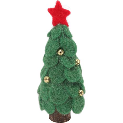 Petit Sapin de Noël en Bois et Laine Felt Vert - Décoration Murale pour Fenêtre et Intérieur (1/5)