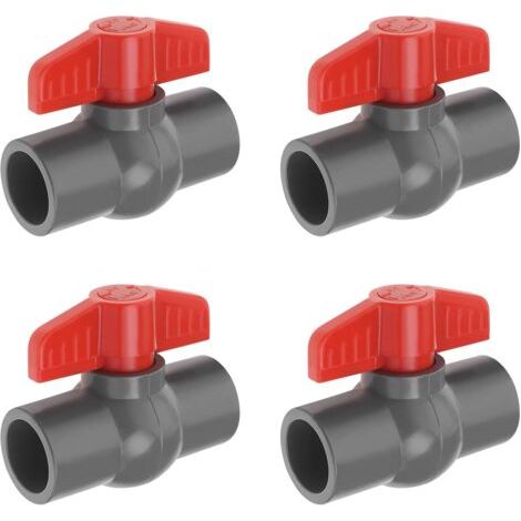 4pcs PVC Robinet à Tournant Sphérique Diamètre du Trou PVC Douille Extrémité Vanne d'arrêt Utilisée Dans les Piscines d'irrigation Plomberie Commerciale Aquariums Rouge Gris 25mm