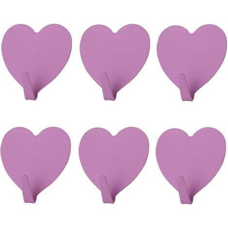 6 Pack Decorative Heart Shaped Wall Hooks, (Purple) Strong Stainless Steel Adhesive Wall Hook for Home, Kitchen, Bathroom, Office (1/4)