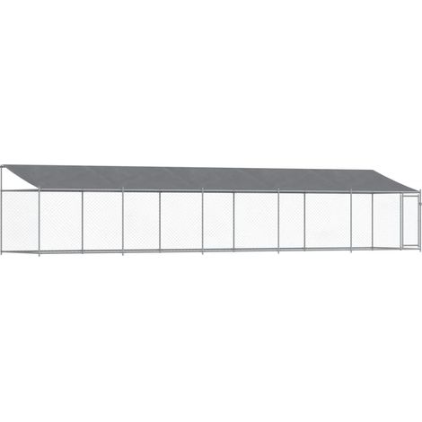 Gabbia per cani con tetto e porta 10 x 2 x 2 m in acciaio zincato grigio 020041628