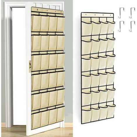 Organizzatore per scarpe da appendere dietro la porta, beige, con 24 scomparti (1/5)