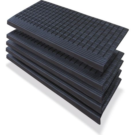 5X Tapis d'escalier en Caoutchouc avec Bord incliné pour intérieur et extérieur, 64,5 x 25 cm, Auto-adhésif, antidérapant (1/5)