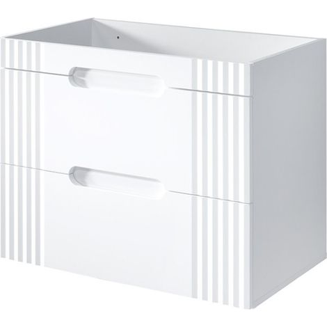 Mobile sottolavabo FIDJI 80 cm – Bianco alpino brillante – 2 cassetti – Fissaggio a muro o a pavimento