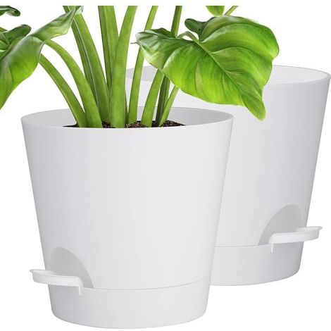 Pots à Plantes,Pot de Fleurs,2 PcsPot de Plantes en Plastique, 8 inch Plastique Auto-Arrosant Pot à Fleurs Décoratif Moderne pour Plantes d'Intérieur Et d'Extérieur, Fleur (1/5)