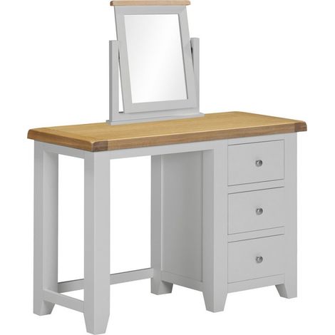 Windsor 3 Drawer Dressing Table & Mirror - L44 x W75 x H107 cm - Pebble Grey/Oak