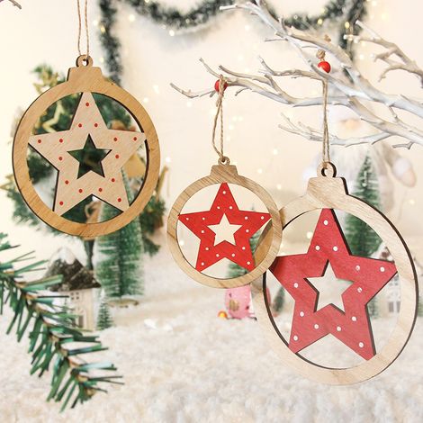Stück Sterne Weihnachts-Holzsplitter-Anhänger, Christbaumschmuck aus Holz, Christbaumschmuck aus Holz, Weihnachtsdekoration aus Holz (1/4)