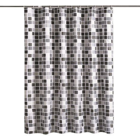 1 Cortina de ducha con estampado de mosaico, de poliéster impermeable y resistente al moho, incluye 12 ganchos, para baño. (1/5)
