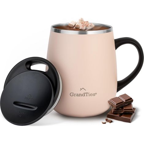 Tasse à café isotherme avec poignée, couvercle coulissant pour verre à vin anti-éclaboussures de 473 ml – Gobelet thermique en acier inoxydable à double paroi sous vide pour garder les (1/5)