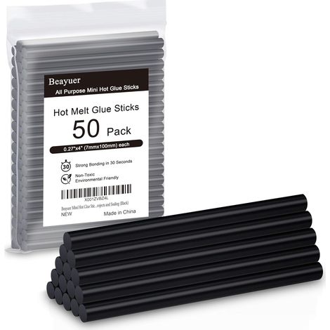 Lot de 50 mini bâtons de colle chaude 7 mm x 100 mm pour la plupart des petits pistolets à colle thermofusible noirs, parfaits pour les projets de bricolage et l'étanchéité (noir) (1/5)