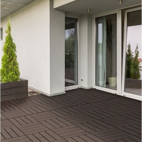 Losetas de terraza encajables 30x30x2 cm de polipropileno marrón con drenaje para balcón - MEUBLIV (1/5)