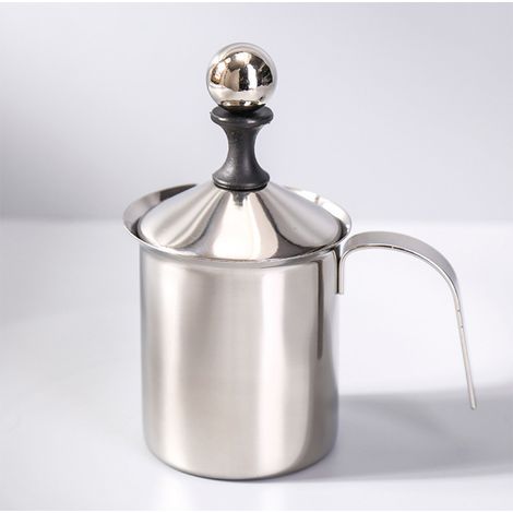 Argent - Mousseur à lait à double paroi en acier inoxydable de 400 ml (1/5)