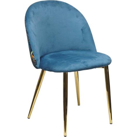 Sedia Double imbottita Blu con stampa tropicale e gambe oro
