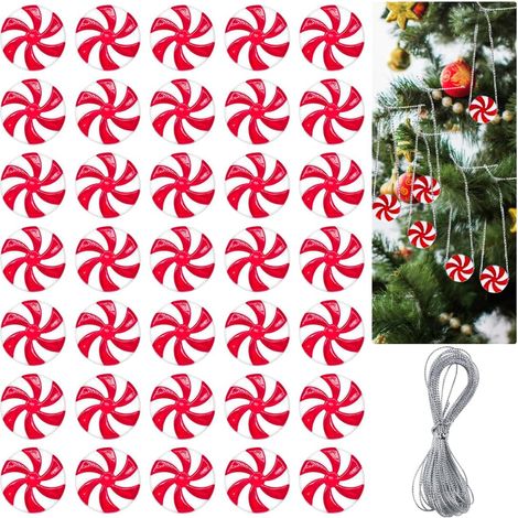 50PCS Canne à Sucre Noel, Sucre d'orge noël Bonbon, Canne en Bonbon Décorations d'arbre De Noël, Suspendus Candy Cane de Noël, Acrylique Déco de Noël Décoration Sapin Noel Rouge et Blanc (1/5)