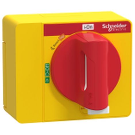 SCHNEIDER NSXm roter Drehregler mit IP40 und 1 bis 3 Vorhängeschlössern.