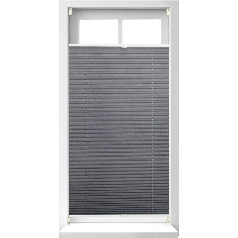 Set of 2 Relaxdays Pleated Blinds, No-Drilling, Adhesive Klemmfix, Folding Roller, Transparent, Shades, Grey, 60x130cm