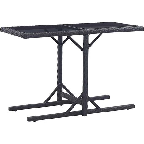 vidaXL Table de jardin Noir 110x53x72 cm Verre et résine tressée (1/5)