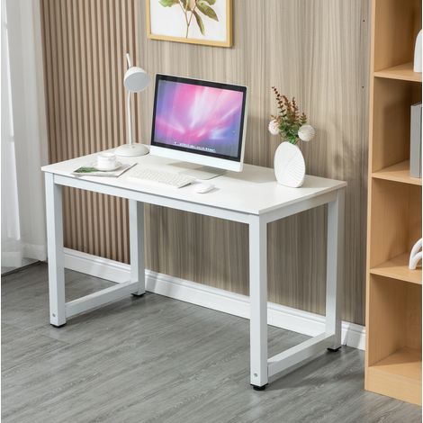 Table bureau en MDF et métal blanc, polyvalente, style moderne,120x60x74cm (1/5)