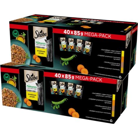 Patée pour chat saveurs volaille 40x85 g – Morceaux de poulet, dinde, canard et volaille – Sans céréales, enrichie en vitamines et minéraux – Sheba