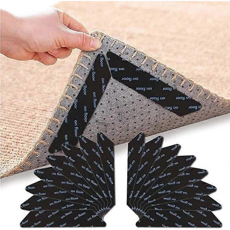 Lot de 16 bandes adhésives antidérapantes en caoutchouc pour tapis et moquettes, réutilisables. (1/5)