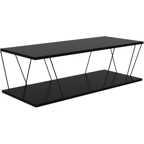 Table basse fixe en bois mélaminé noir et métal – Design flottant – Dimensions L 120 x P 50 x H 30 cm – Style industriel – Decortie (1/5)