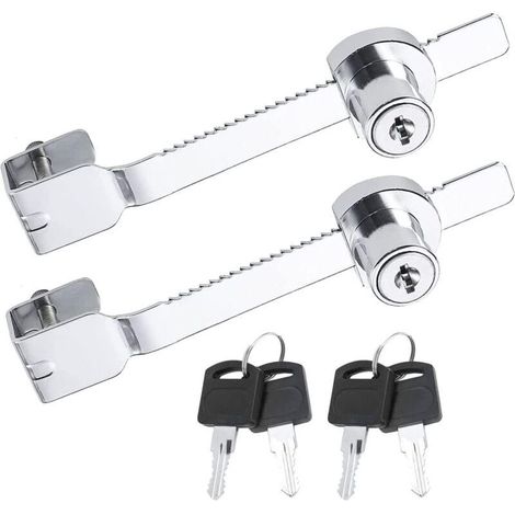 Lot de 2 verrous de scie coulissante avec clé serrure verrou vitrine en verre pour vivarium, terrarium, vitrine, serrure à cliquet pour porte en verre, clés identiques (argenté) (1/4)